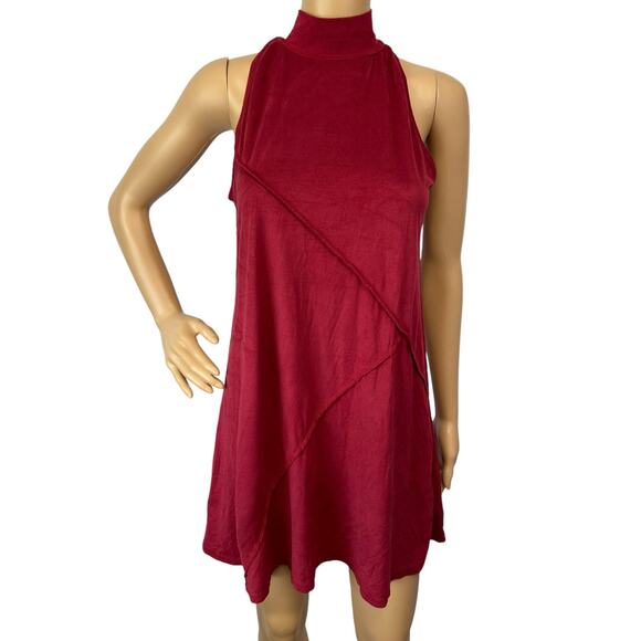 Peep Toe Suede Red Maroon Mini Dress Size S Sleeveless Party Holiday Sexy - Picture 1 of 5